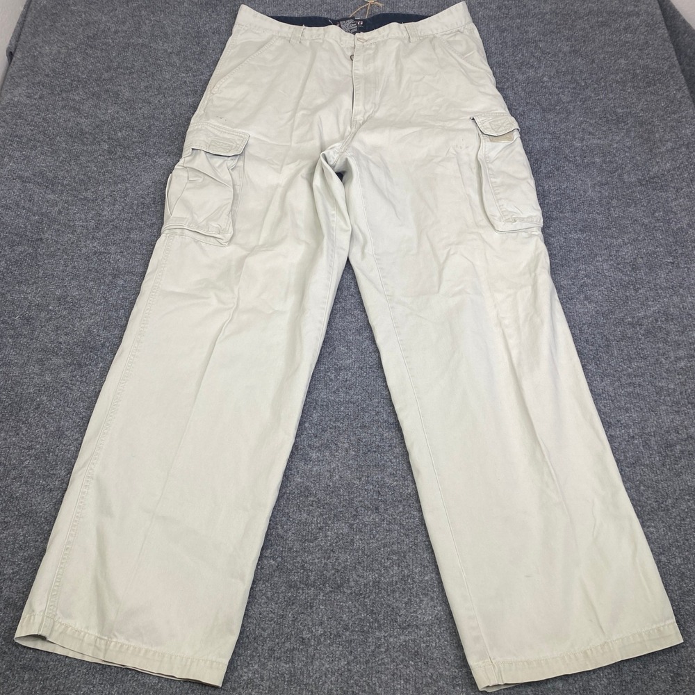 Vintage Plugg Mens Cargo Pants 36x34 Khaki Beige Cotton Y2K Skater Baggy